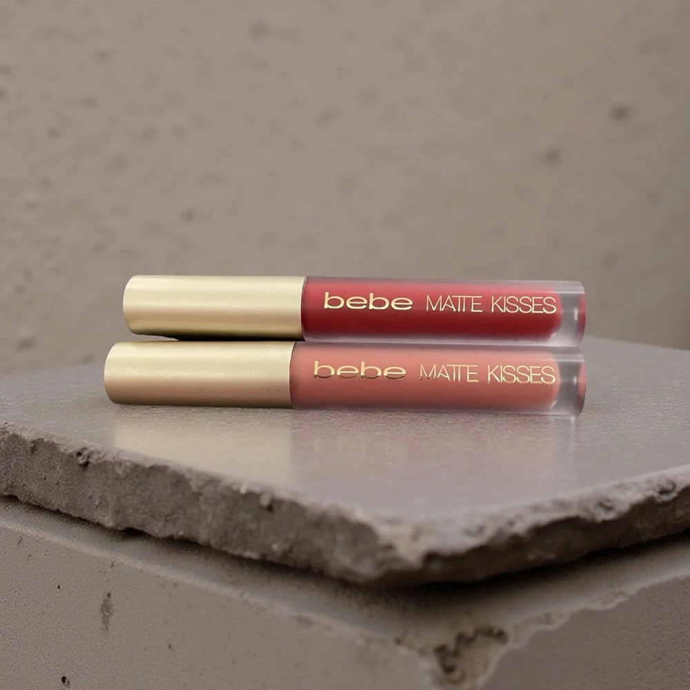 Bebe Matte Kisses Liquid Lipstick true red and natural pink full size set of two - Picture 3 of 10